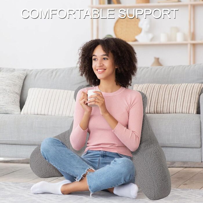 Подушка для читання Mingfuxin для ліжка та дивана, подушка для читання для дітей та дорослих, щоб сидіти на ліжку, подушка для читання зі спинкою, подушка для підтримки підлокітників зі знімним чохлом для спокійного перегляду телевізора, світло-сіра