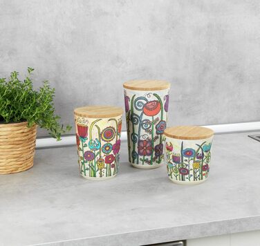 Контейнер для зберігання квітів WENKO, контейнер для зберігання продуктів у квітковій формі з кришкою з бамбука, герметичне зберігання продуктів на кухні, без BPA, місткість 0,95 літра, Ø 10,5 x 18,5 см, різнокольоровий