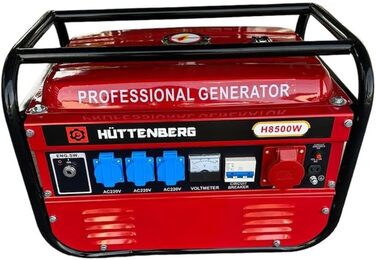Професійний генератор H8500W, бензиновий двигун 6,5 к.с., генератор 220 В з вольтметром та автоматичним вимикачем, аварійний генератор, червоний