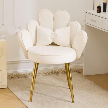 Крісло-туалетний столик зі спинкою у формі пелюсток, крісло для вітальні, крісло для читання з подушкою-бантом (біле)