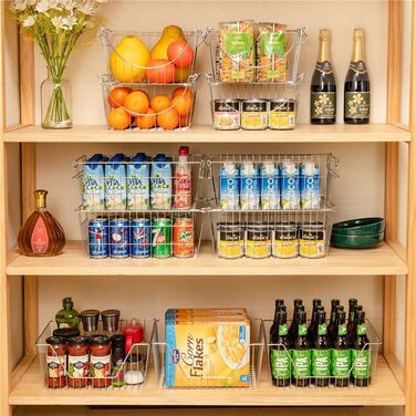 Кошик для зберігання в морозильній камері SANNO, штабелюється, для комори, зберігання та організації, штабелюється, контейнери для зберігання картоплі та цибулі, металеві кошики для зберігання, 4 шт. 40 см (Д) x 24 см (Ш) x 16 см (В), хром