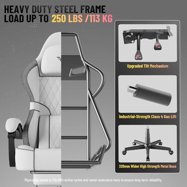 Ігрове крісло Ferghana, ергономічне ігрове крісло, ігрове крісло з регульованим підголівником та поперековою подушкою, підлокітниками, підставкою для ніг, гоночне ігрове крісло для ПК для офісу (біле, бавовна-льон) Біла бавовна