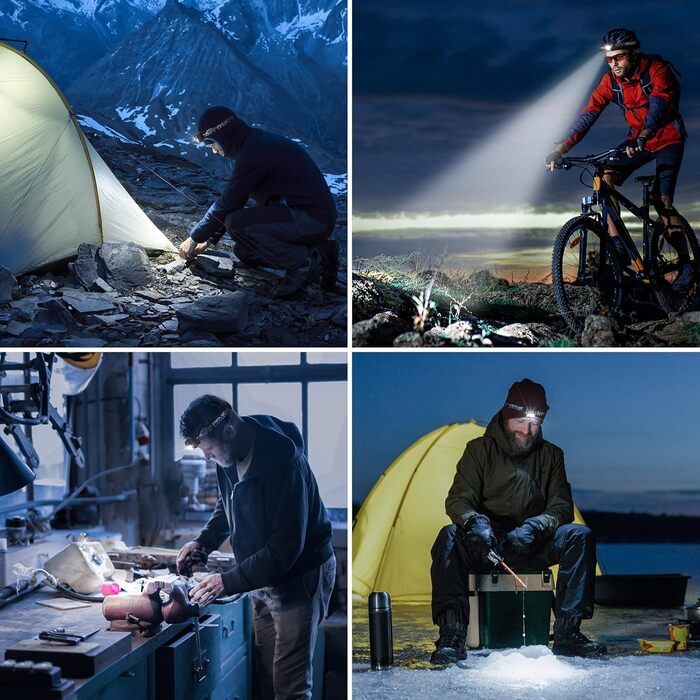 Акумуляторний світлодіодний налобний ліхтар Lepro, суперяскравий налобний ліхтар 2000 люкс з червоним світлом та 6 режимами освітлення, водонепроникний IPX4, ідеально підходить для кемпінгу та бігу, чорний, 2 шт. вкл. USB-кабель Чорний 2