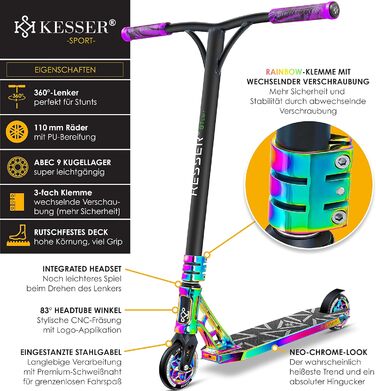 Керований веселий самокат трюковий самокат з підставкою ABEC 9 кулькових підшипників, 110 мм PU колеса, самокат кік самокат міськи