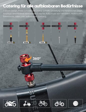 Велосипедний насос Tiakia з манометром, маленький велосипедний насос для всіх типів вентилів, алюмінієвий міні-насос для підлоги, портативний насос для шин для вентилів Schrader та Presta, для шосейних та гірських велосипедів, 220 PSI/15 BAR