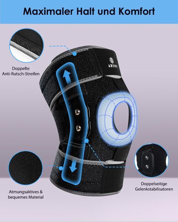 Колінний бандаж ABYON для жінок та чоловіків з металевими шинами, гелевою підкладкою для надколінка, ремінець 360, для розривів меніска, травм зв&39язок, передньої хрестоподібної/маскульної зв&39язки, відновлення після артриту та операцій, біговий середні