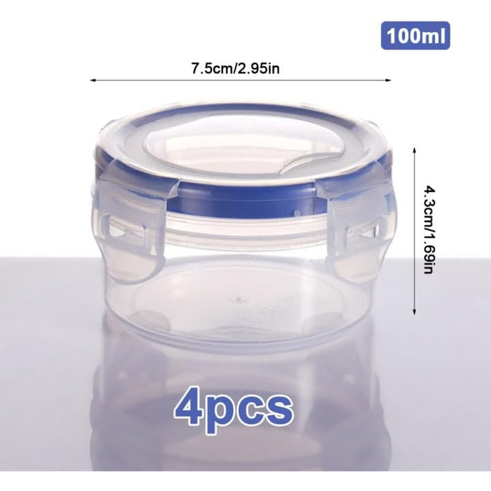 Контейнери для зберігання продуктів Jinsion, 4 шт., круглі, пластикові, з кришками (PP5), міні-контейнери для салатів, соусів, заморожування