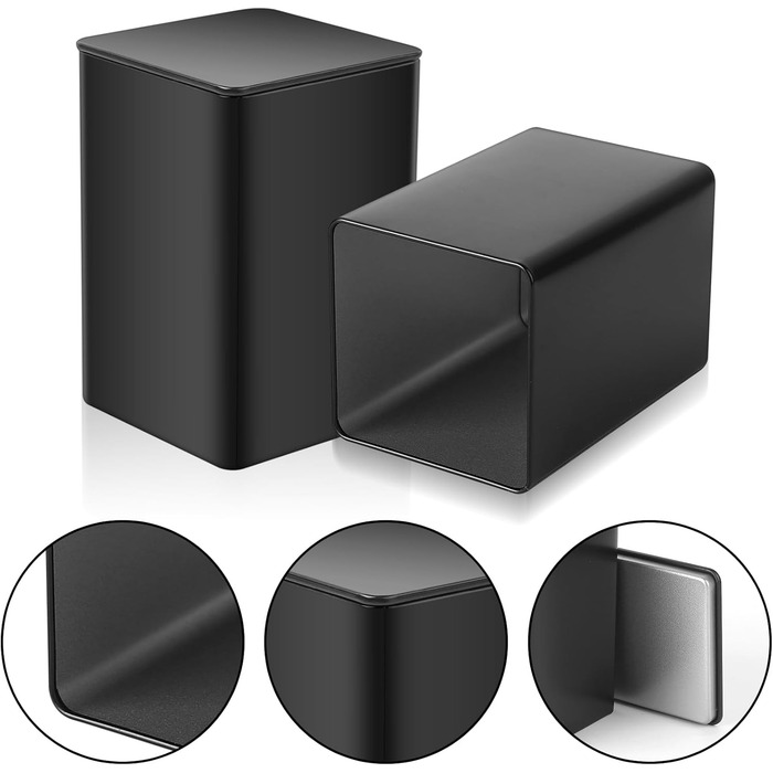 Чайних банок для розсипного чаю, квадратні чайні банки, металеві банки для зберігання з кришками, класичні банки для кави, банки для спецій, контейнер для зберігання чаю (85 x 85 x 130 мм, чорний), 6