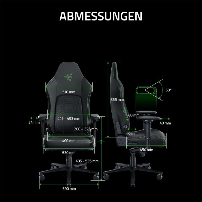 Ігрове крісло з адаптивною поперековою підтримкою (амортизація з піноматеріалу високої щільності, екологічно чиста шкіра EPU без розчинників, 4D підлокітники) Зелений Зелений Iskur V2, 2 -