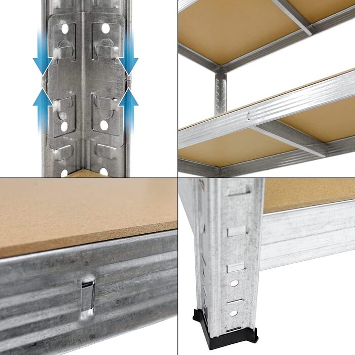 Стелаж для майстерні ECD Germany, міцний, 200x100x50 см - оцинкований - вантажопідйомність до 750 кг - 5 полиць МДФ - стелаж для зберігання, безболтовий стелаж, стелаж для підвалу, стелаж для гаража, металевий стелаж, стелаж для робочого столу, 200 x 100 