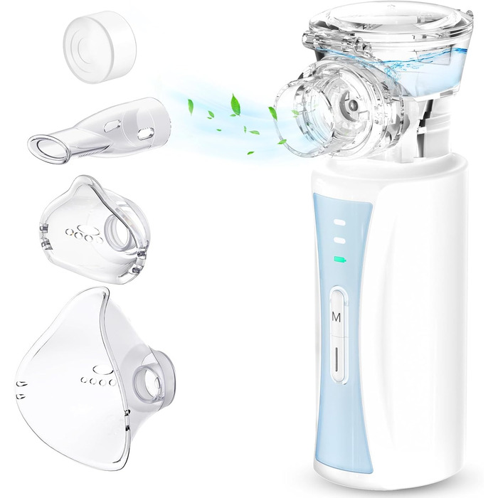 Інгалятор, безшумний портативний інгалятор NIKYPJ для дорослих та дітей, інгалятор, що перезаряджається від USB, з 2-ма масками та 1 мундштуком