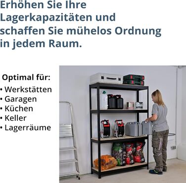 Стелаж SCHULTE Shelf World для важких умов експлуатації з 4 рівнями, 180x160x60 см (ВxШxГ), вантажопідйомність на рівень приблизно 250 кг, чорний текстурований, стелаж для зберігання, стелаж для підвалу, стелаж для майстерні, стелаж без ригелів