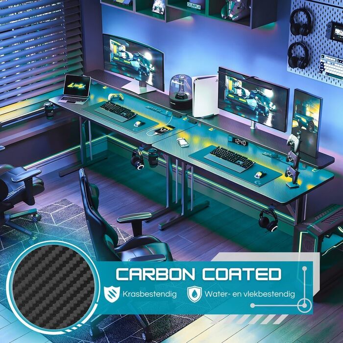 Ігровий стіл Five Stars - Комп&39ютерний стіл - 100x50x75 см - Ігровий стіл зі світлодіодним підсвічуванням - Чорний карбон