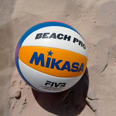 М'яч для пляжного волейболу Mikasa Beach Pro BV550C (FIVB Approved), Професійний, Розмір 5, 10 панелей, Водонепроникний, Синьо-біло-жовтий
