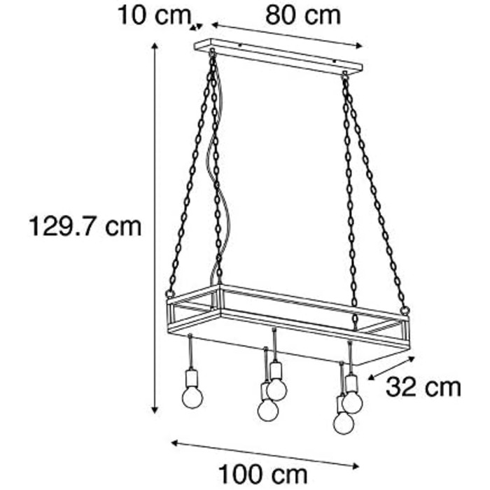 Промисловий I Вінтажний I Промисловий I Вінтажний I Підвісний світильник I Підвісний світильник чорного кольору з деревом, 5 ламп - Полиця I Вітальня I Спальня - Прямокутний I Довгастий - Сумісний зі світлодіодами
