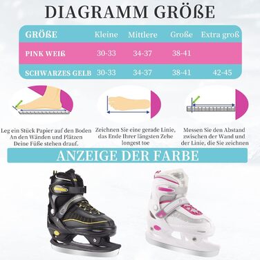 Регульовані ковзани для жінок, чоловіків та дітей, тепла, зручна підкладка та стабільна підтримка щиколотки з лезами з нержавіючої сталі, хокейні ковзани, регулюються до 4 розмірів L (38-41), чорні
