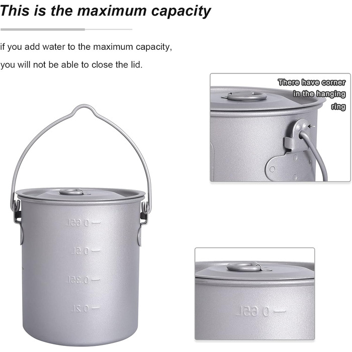 Безмежна подорож Відкритий 300 мл 750 мл 1100 мл 1300 мл 2900 мл Титанова каструля з кришкою Складана ручка для кемпінгу, походів, пікніка Надлегка портативна пляшка для води Чашка для спорту Набір сірих
