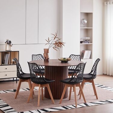 Сучасний круглий обідній стіл у стилі вабі-сабі, темно-коричневий з дерев&39яною текстурою та циліндричною основою, 120 x 120 x 76 см