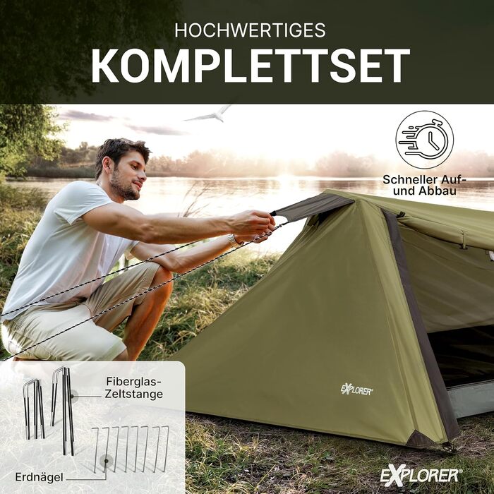 Намет EXPLORER Namib на 1 та 2 особи, малий розмір, надлегкий, для подорожей на велосипеді або мотоциклі, 1-2 особи, водяний стовп 3000 мм, з окремим внутрішнім наметом, для піших прогулянок, трекінгу, кемпінгу, 1 особа