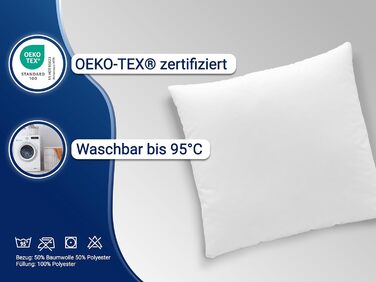 Набір із 2 подушок ZOLLNER - Виготовлено в Європі - Наповнювач поліестер - Чохол зі змішаної тканини - Можна прати при температурі до 95C - 40x40 см - Готельна якість - Сертифіковано Oeko-Tex 40 x 40 см
