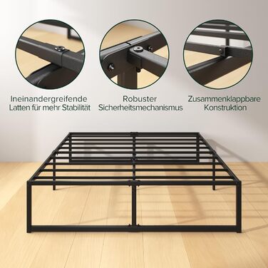Каркас ліжка Zinus Lorelai 140x200 см - Металеве ліжко 140x200 з металевою рейковою основою - Платформа заввишки 33,5 см з простором під нею - Пружинний матрац не потрібен - Легке складання - Чорний 140 x 200 см 36 см