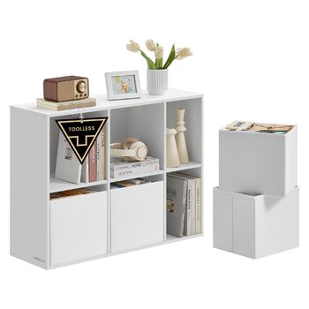 Книжкова полиця SONGMICS HOME, надшвидке складання без інструментів, технологія без інструментів, 6-рівнева полиця, окремостояча полиця, 4 шухляди з тканини, система полиць, 27 x 83 x 61,6 см, білосніжний LBC196W01, 6 рівнів (61,6 висоти см)