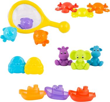Набір для купання Playgro, 15 предметів іграшки для ванни, сітка для зберігання, тварини та кораблики, подарунок для малюків від 6 місяців