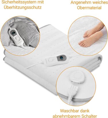 Підогріта ковдра, Електрична підігріта ковдра, 150 x 80 см, Підігріта ковдра з 3 температурними режимами, З системою безпеки, Автоматичне вимкнення, Можна прати при 30C, 666