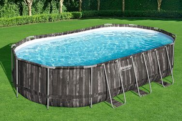 Басейн Bestway Power Steel Frame Pool Complete with Filter Pump 610 x 366 x 122 см, Wood Look (Bog Oak), Oval