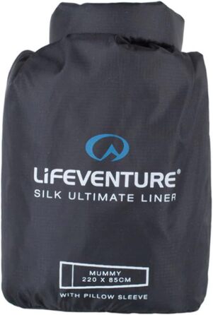 Вкладиш до спального мішка Lifeventure Silk Ultimate Легке простирадло для подорожей і кемпінгу для використання самостійно або як додаткове джерело тепла для спального мішка з формою мумії Polygiene Mummy Shape