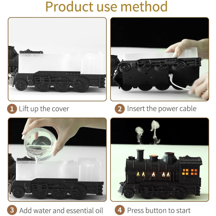 Дифузори для ефірних масел, зволожувач повітря локомотив 300 мл з пультом дистанційного керування, форма тяги, 2 режими освітлення