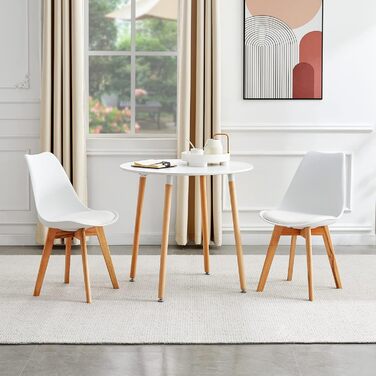 Круглий обідній стіл HJ WeDoo з МДФ, бук, обідній стіл, кухонний стіл, дерев&39яний стіл, 80 x 80 x 75 см, 4 ніжки, натуральний, білий 80 x 80 см