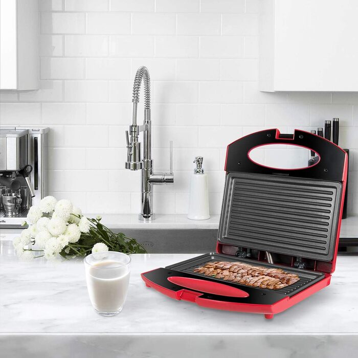 Тостер для сендвічів Gotoll Panini Grill 750 Вт, тостер для сендвічів і паніні з антипригарними пластинами, Panini Maker Easy Cleaning, Тарілчастий гриль тостер, червоний