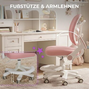 Дитяче письмове крісло Spacetronik - Ергономічне дитяче письмове крісло з 6 колесами, регульованими підлокітниками, підставкою для ніг, регульованим по висоті сидінням - 4-15 років, регульована підставка для ніг, 6 колесів, сірий