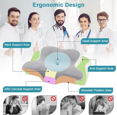Подушка для шиї OSDUE, подушка з піни з ефектом пам&39яті, ергономічна подушка, подушка для сну на боці, спині та животі (сіра) світло-сіра