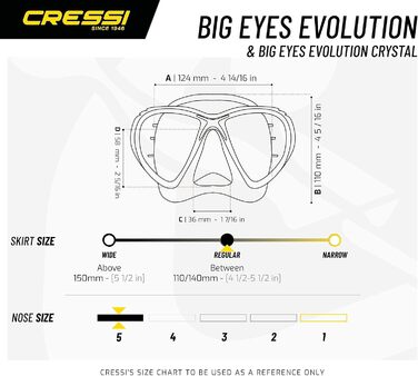 Маска для підводного плавання Cressi Big Eyes Evolution - Маска для дайвінгу для дорослих - Мінімальний внутрішній об&39єм - Швидке регулювання пряжок Маска Big Eyes Evolution Crystal, чорна/жовта