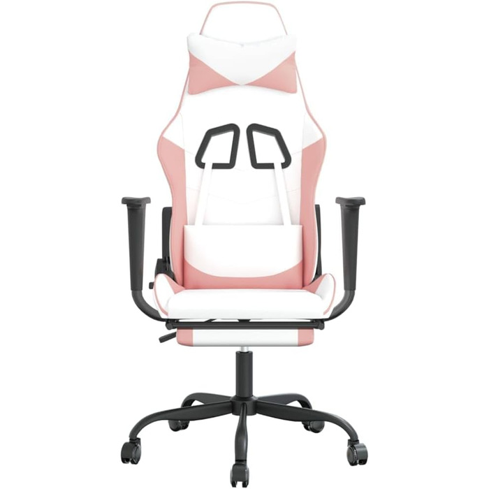 Геймерське крісло з підставкою для ніг, біла та рожева штучна шкіра, металевий матеріал
