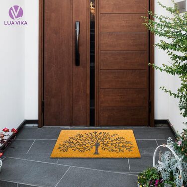 Кокосовий килимок для вхідних дверей, підходить для використання всередині та зовні приміщень, привабливий та декоративний брудозахисний килимок для ваших вхідних дверей, миється, з нековзним ПВХ, килимок для вхідних дверей 40x70 см (Дерево життя)