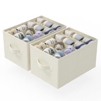 Елементний органайзер для взуття для шафи, великий простір для зберігання взуття, вміщує 12-24 пари, складна тканинна коробка для взуття з 3 ручками, 42 x 32 x 26 см, бежевий, XSNX02BE-2 2 комплекти (42 x 32 x 26 см) бежевий, 2-