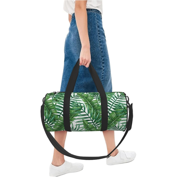 Спортивна сумка для подорожей, принт Листя банана, зелений малюнок, чорний колір, універсальний розмір