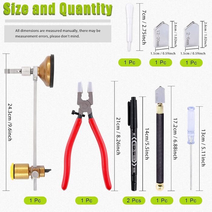 Набір інструментів для різання скла Keadic включає плоскогубці, твердосплавний наконечник для подачі масла 2 мм - 20 мм з 3 бонусними лезами, калібрований портативний круглий склоріз для дзеркала, вікна, мозаїки, вітражів