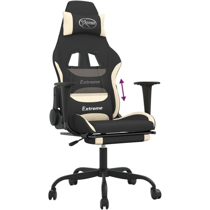 Геймерське крісло з підставкою для ніг, чорно-кремове, матеріал тканина, метал