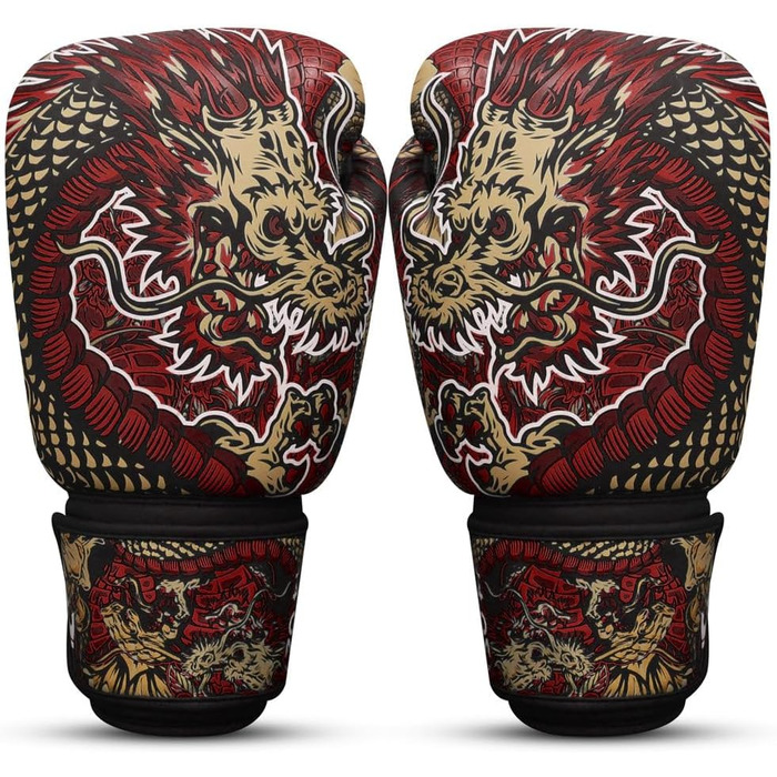 Боксерські рукавички BUDDHA FIGHT WEAR Dragon, призначені для тренувань та спарингів з муай-тай, кікбоксингу та фітнесу - чоловічі та жіночі - різні кольори - 300 г, 300 г, 350 г, 350 г, 360 г червоні, 350 г