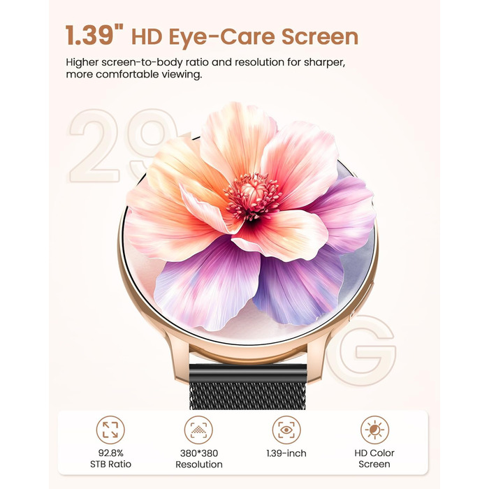 Жіночий круглий смарт-годинник, фітнес-годинник з функцією телефону, 24-годинний монітор серцевого ритму, відстеження SpO2, відстеження менструального циклу, понад 120 спортивних режимів, відстеження сну, водонепроникність IP68, крокомір, сумісний з iOS/A