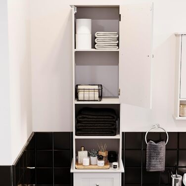 Висока шафа для ванної кімнати Vida Priano з дзеркалом, шафа для зберігання речей, висока підлогова шафа, білий колір Milano, висока біла