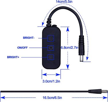 В 12 В 24 В 30 А радіочастотна світлодіодна стрічка Диммер ШІМ-контролер затемнення Бездротове керування або за допомогою кнопки для регулювання яскравості Підходить для світлодіодних стрічок (міні-світлодіодний диммер), 5