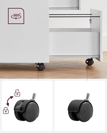 Мобільна шафа для документів VASAGLE із замком, 2 шухлядами, 5 коліщатками, регульованими підвісними рейками, для підвісних файлів формату A4 та Letter, хмарно-білий LCD22WV1