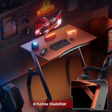 Ігровий стіл 80 x 50 см, ігровий стіл, стабільний комп&39ютерний стіл з карбоновою поверхнею, ергономічний ігровий стіл для ігор та офісу, чорний стіл 80 см