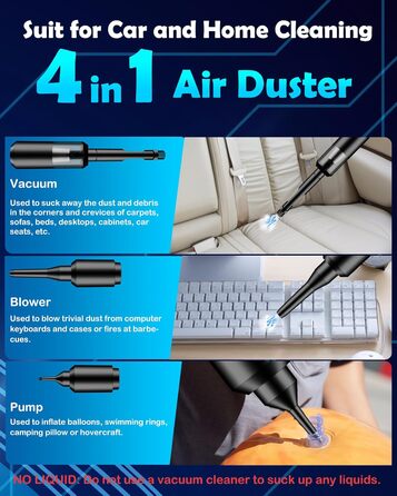 Автомобільний пилосос JUGVOLX 4-в-1 Потужний міні-пилосос 16KPa акумуляторний, 2-швидкісний 200000 об/хв електричний пилосос з без