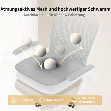 Ергономічне офісне крісло naspaluro, стілець для роботи з підлокітниками, що розкладаються на 90, унікальна поперекова підтримка, дихаюча сітчаста оббивка для домашнього офісу, кабінет, сірий (без підголівника)